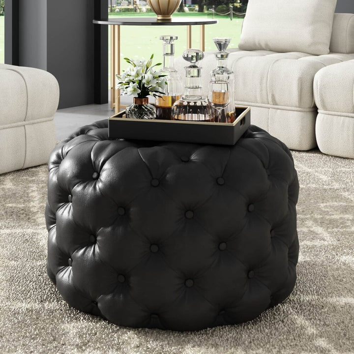 Contemporary Ottoman with Button - Leather-look-Furniture > Living Room > Ottomans & Footstools-Nomica Living