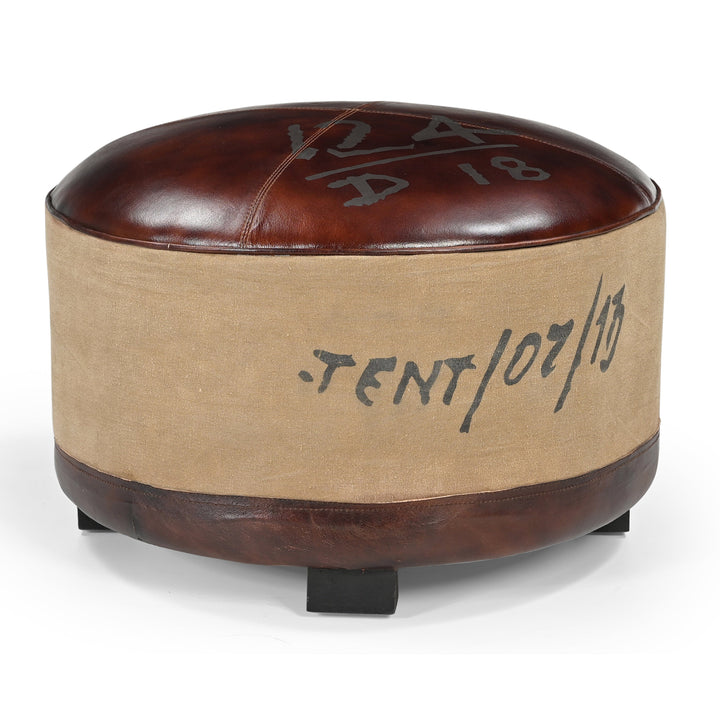 Vintage Round Leather Ottoman - Timeless Antique-Inspired Seating-Furniture > Living Room > Ottomans & Footstools-Nomica Living