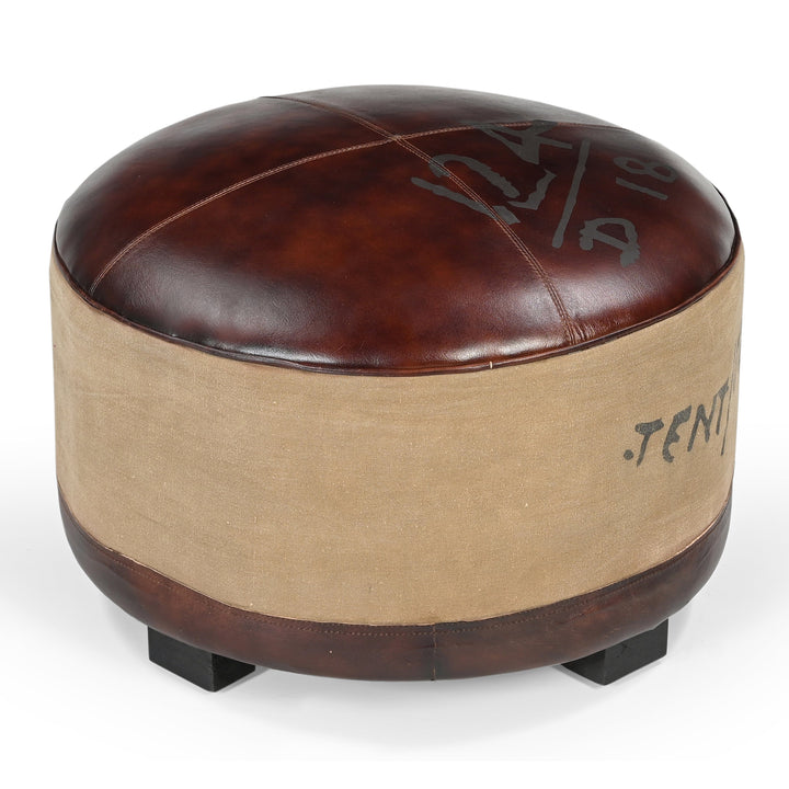 Vintage Round Leather Ottoman - Timeless Antique-Inspired Seating-Furniture > Living Room > Ottomans & Footstools-Nomica Living