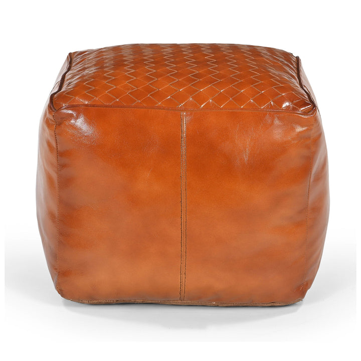 Square Latticed Leather Ottoman - Geometric Textural Accent Piece-Furniture > Living Room > Ottomans & Footstools-Nomica Living