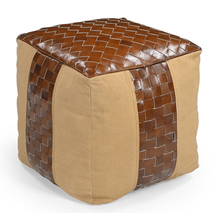 Urban Explorer Leather Canvas Ottoman - Rugged Comfort-Furniture > Living Room > Ottomans & Footstools-Nomica Living