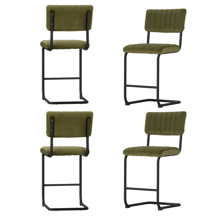 Set of 4 Green Velvet Counter Stools