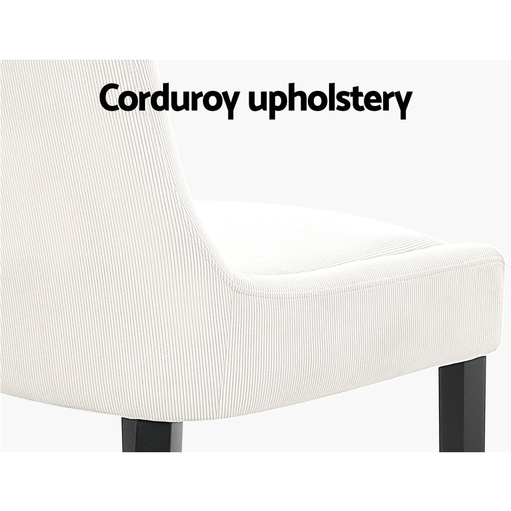 Beige Corduroy Wooden Dining Chairs (Set of 2)