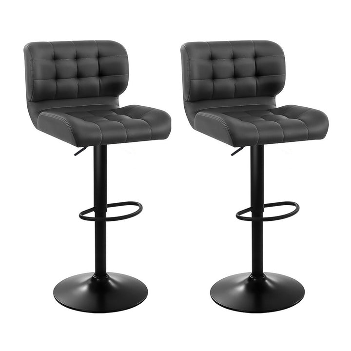 Set of 2 Grey Leather Bar Stools with Gas Lift