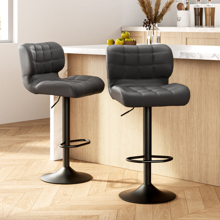 Set of 2 Grey Leather Bar Stools with Gas Lift