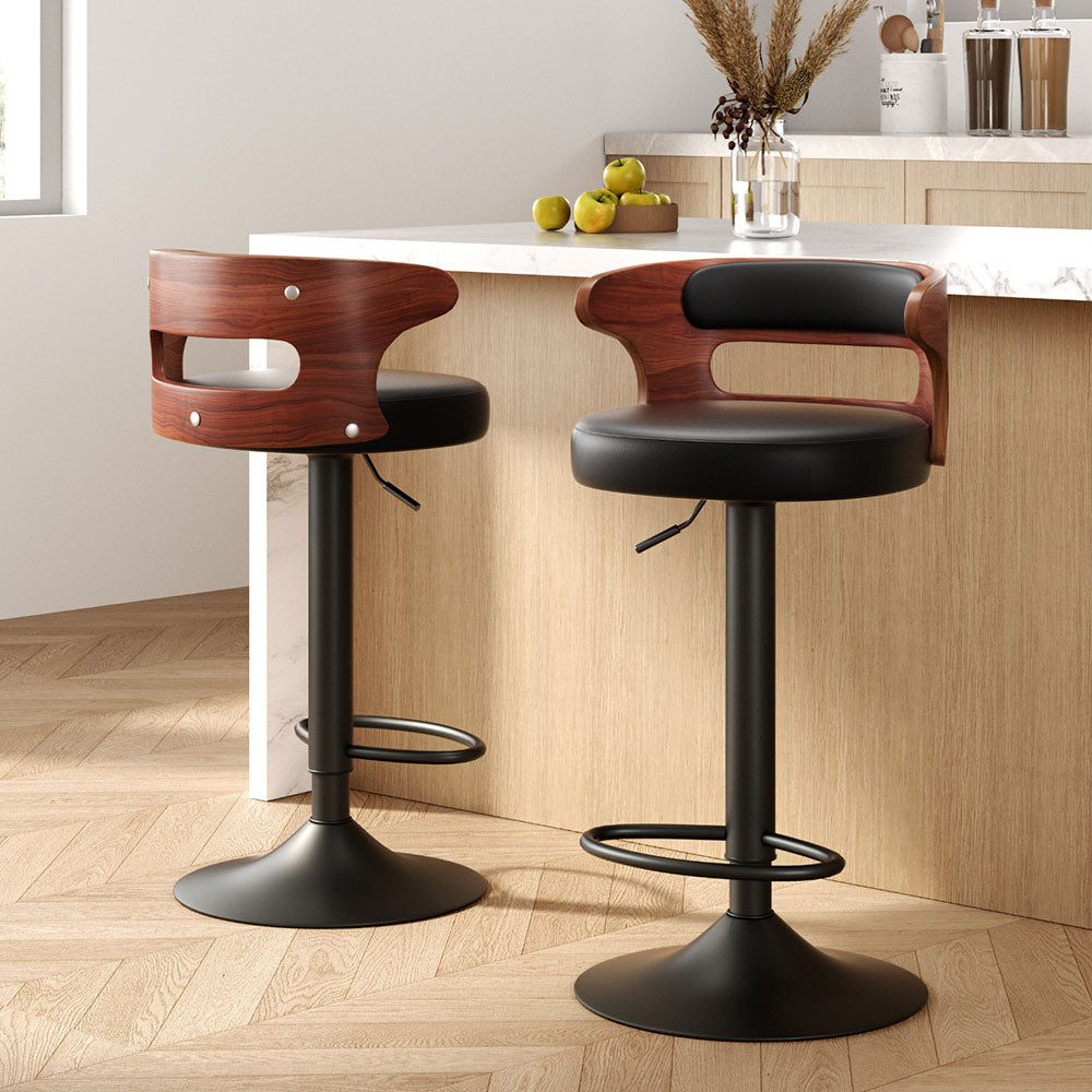 Set of 2 Adjustable Height Bar Stools with Faux Leather Seat