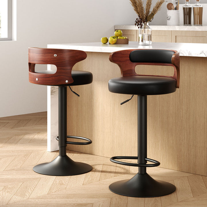 Set of 2 Adjustable Height Bar Stools with Faux Leather Seat
