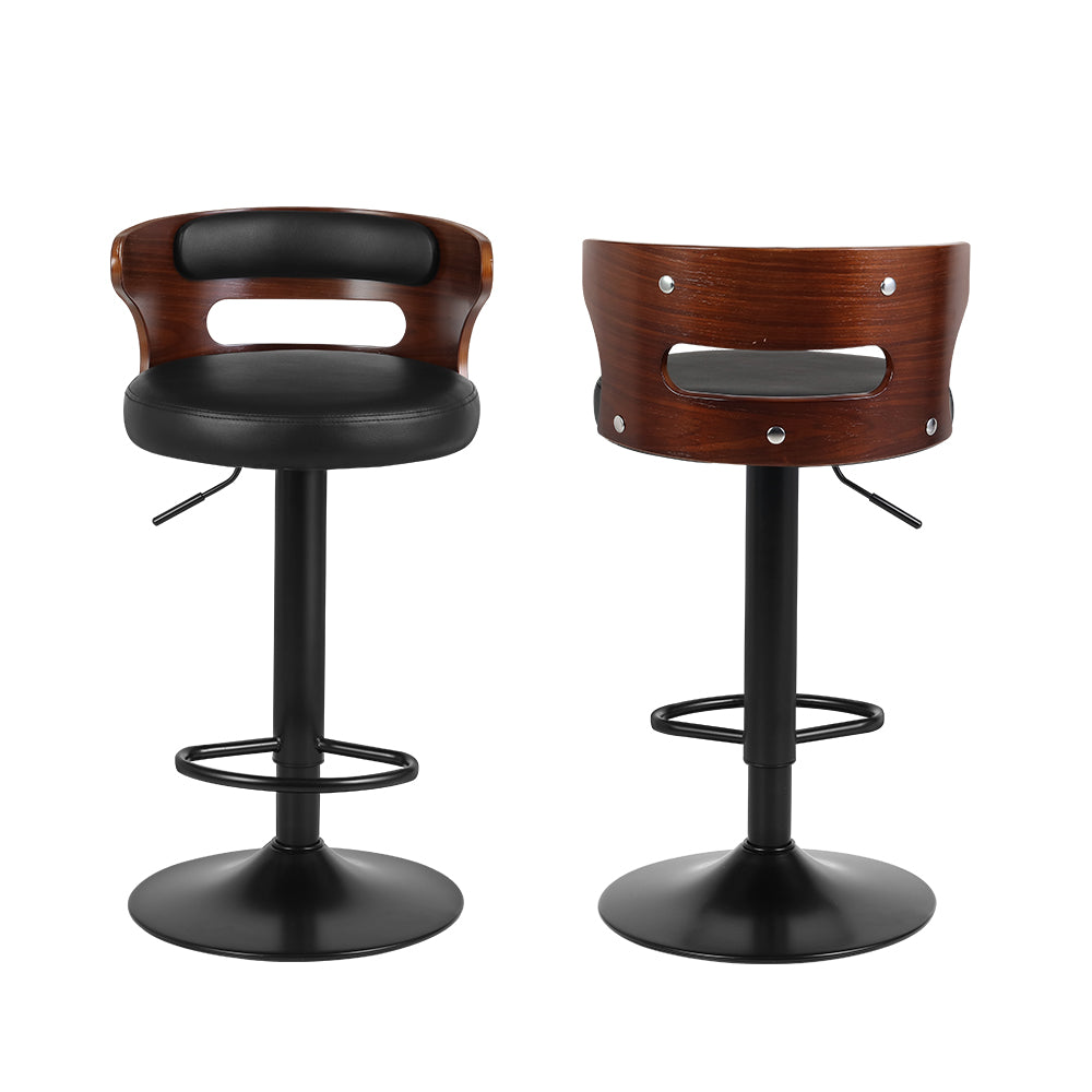 Set of 2 Adjustable Height Bar Stools with Faux Leather Seat