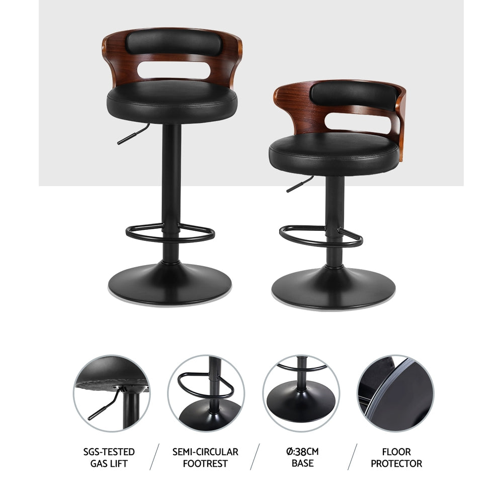 Set of 2 Adjustable Height Bar Stools with Faux Leather Seat