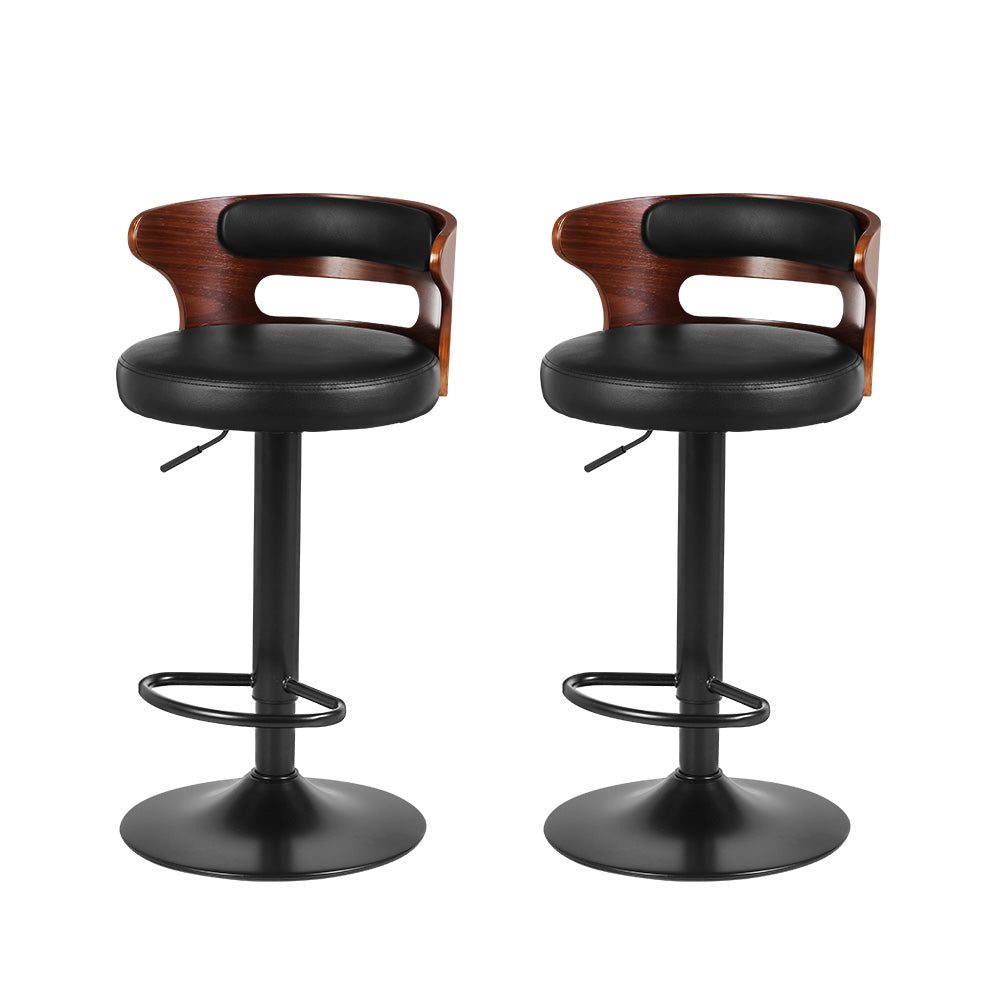 Set of 2 Adjustable Height Bar Stools with Faux Leather Seat