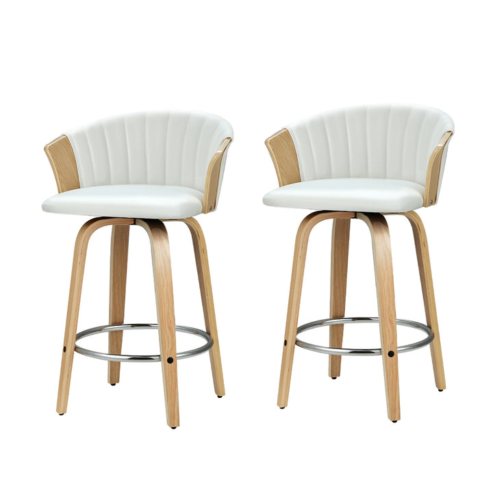 Set of 2 Leather Swivel Counter Stools