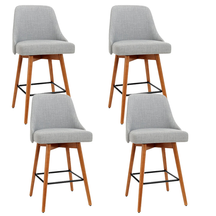 Set of 4 Grey Swivel Bar Stools with Wooden Frame