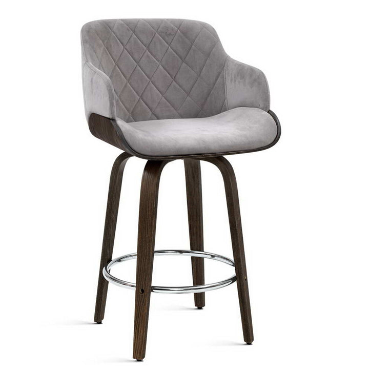 Velvet Padded Swivel Bar Stool with Wooden Legs