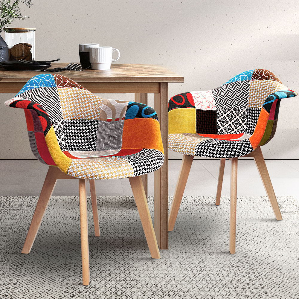 Multi-Colour Fabric Retro Replica DSW Dining Chairs (Set of 2)