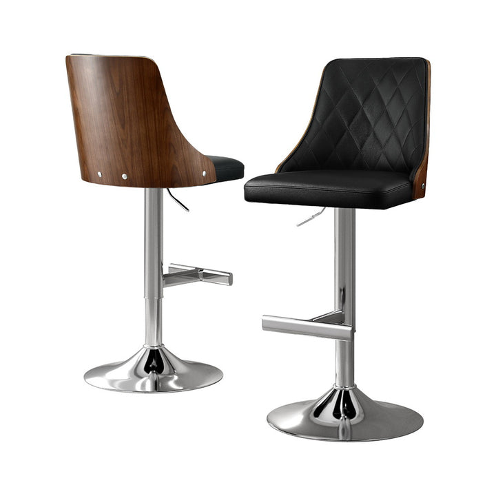 Set of 2 Black Leather Adjustable Swivel Bar Stools
