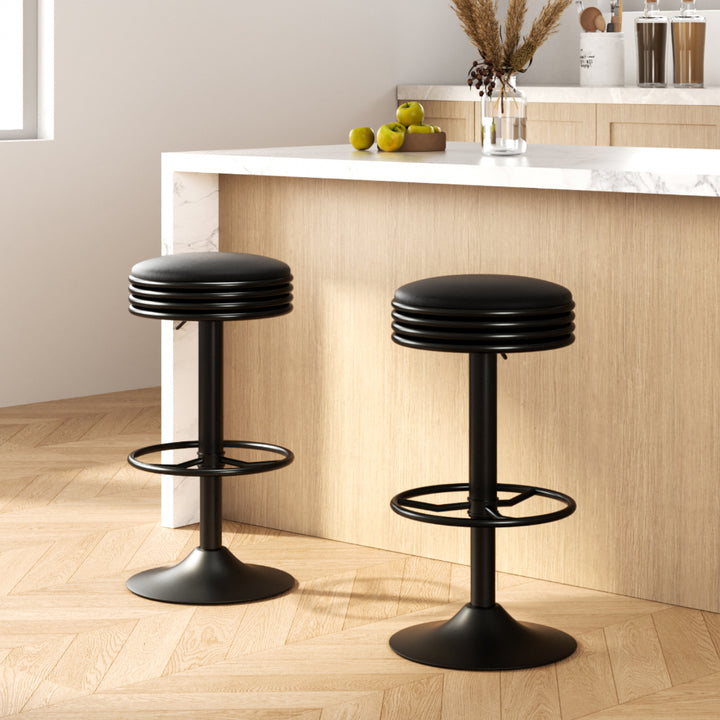 Set of 2 Black Leather Bar Stools with Gas Lift