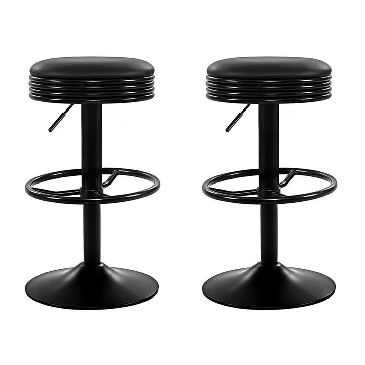 Set of 2 Black Leather Bar Stools with Gas Lift