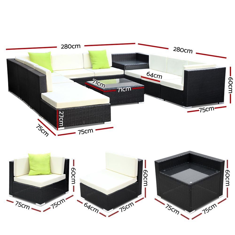 11-Piece Outdoor Sofa Set with Storage Cover