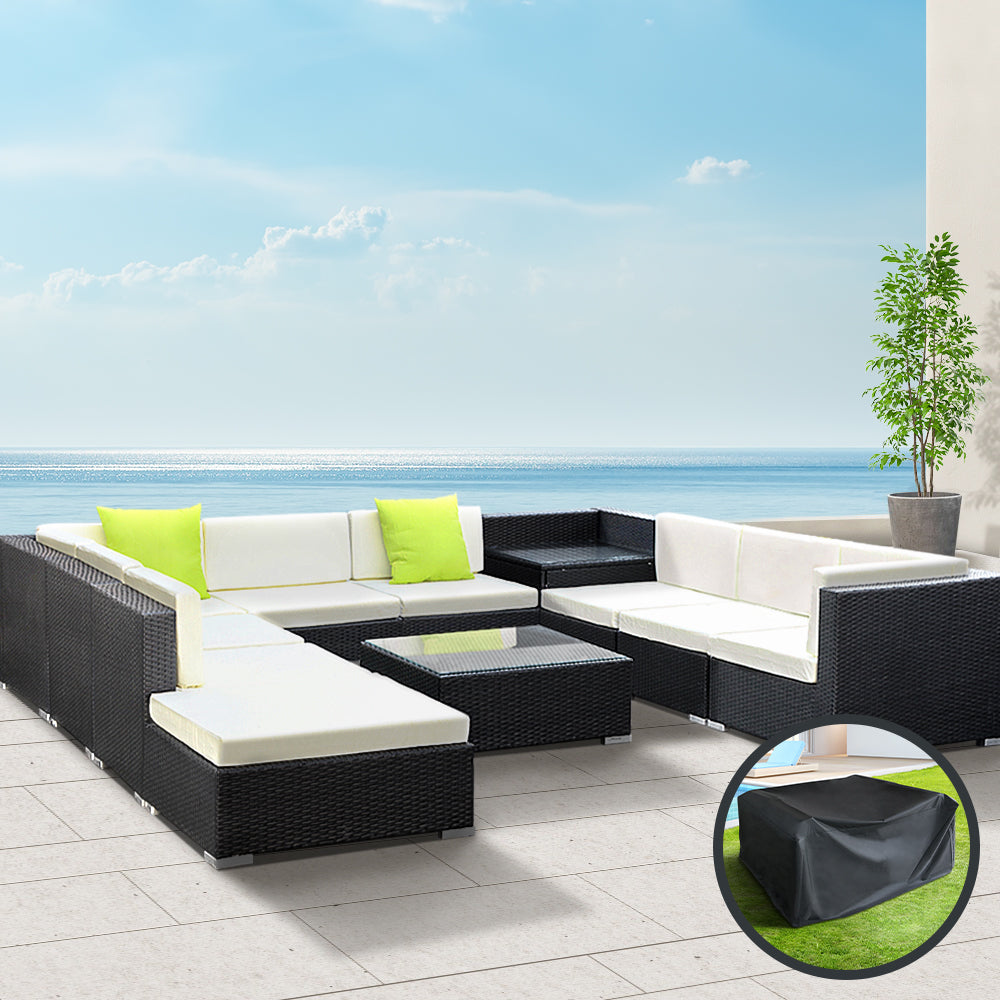 11-Piece Outdoor Sofa Set with Storage Cover