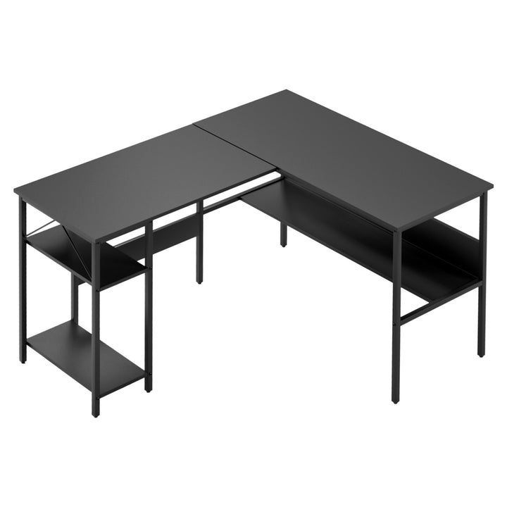 Black L-Shaped Desk with Open Shelf