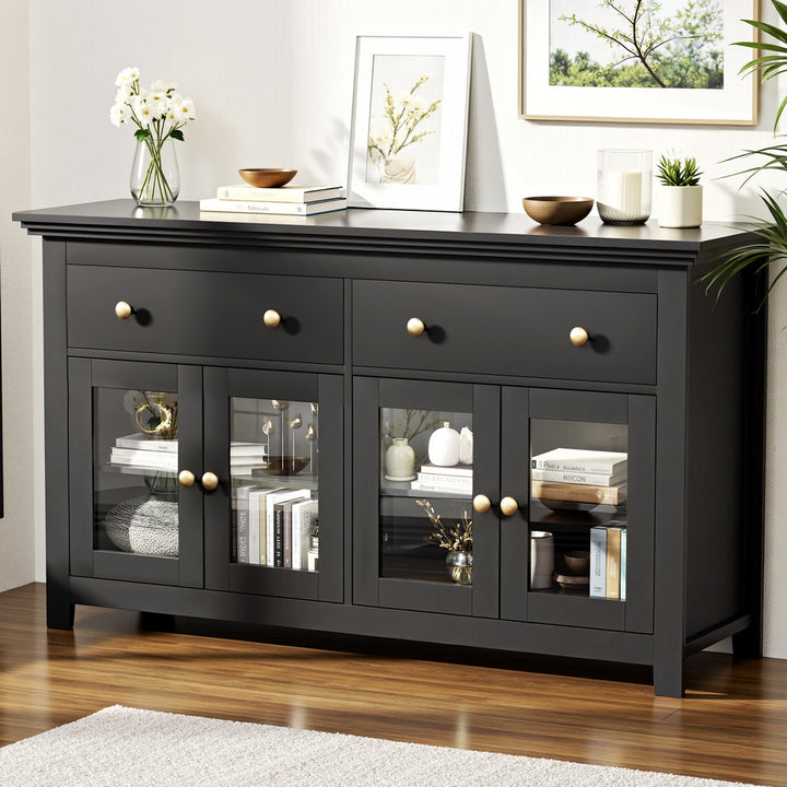 Black Buffet Sideboard with Clear Door & Drawer