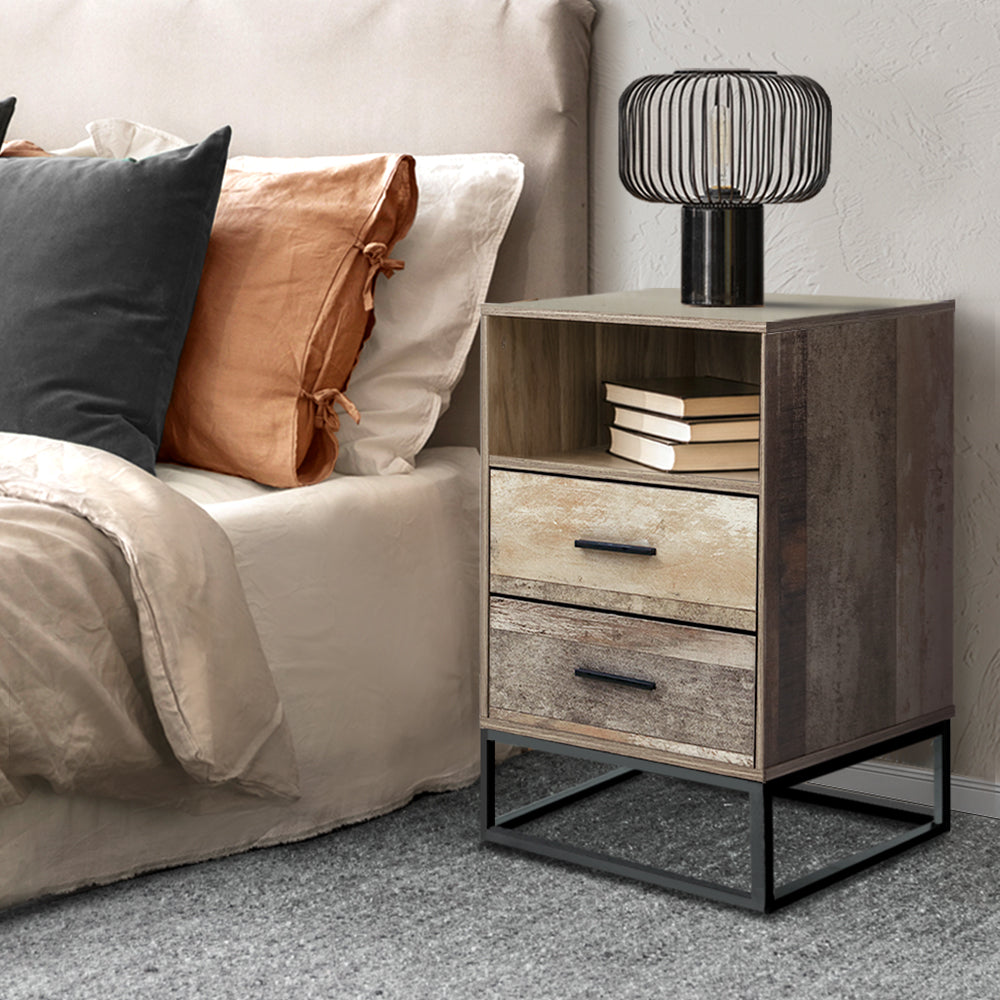 2-Drawer Bedside Table with Open Shelf
