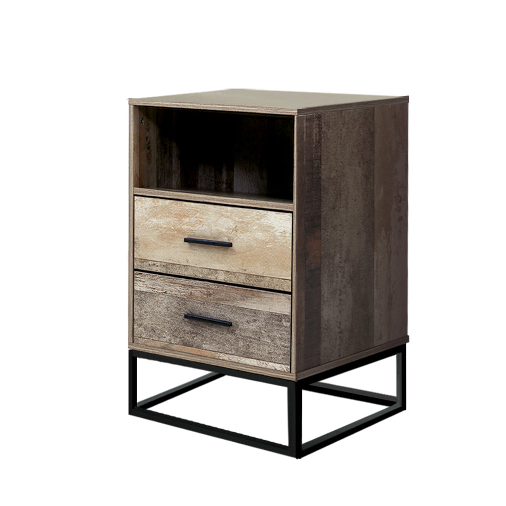 2-Drawer Bedside Table with Open Shelf