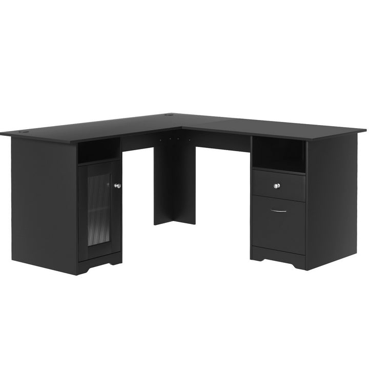 Black L-Shaped Corner Desk with Storage