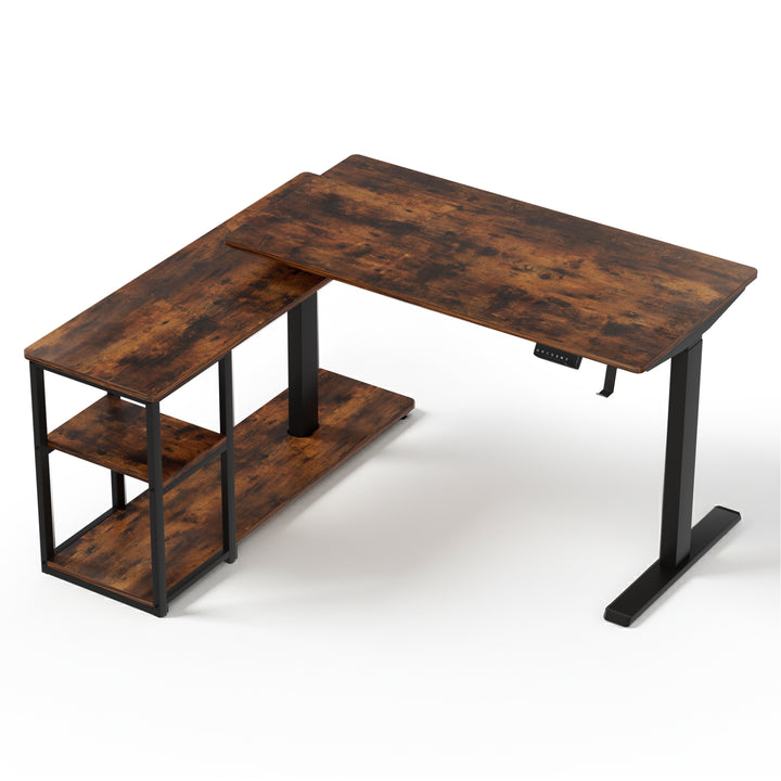 Rustic Brown L-Shaped Electric Standing Desk