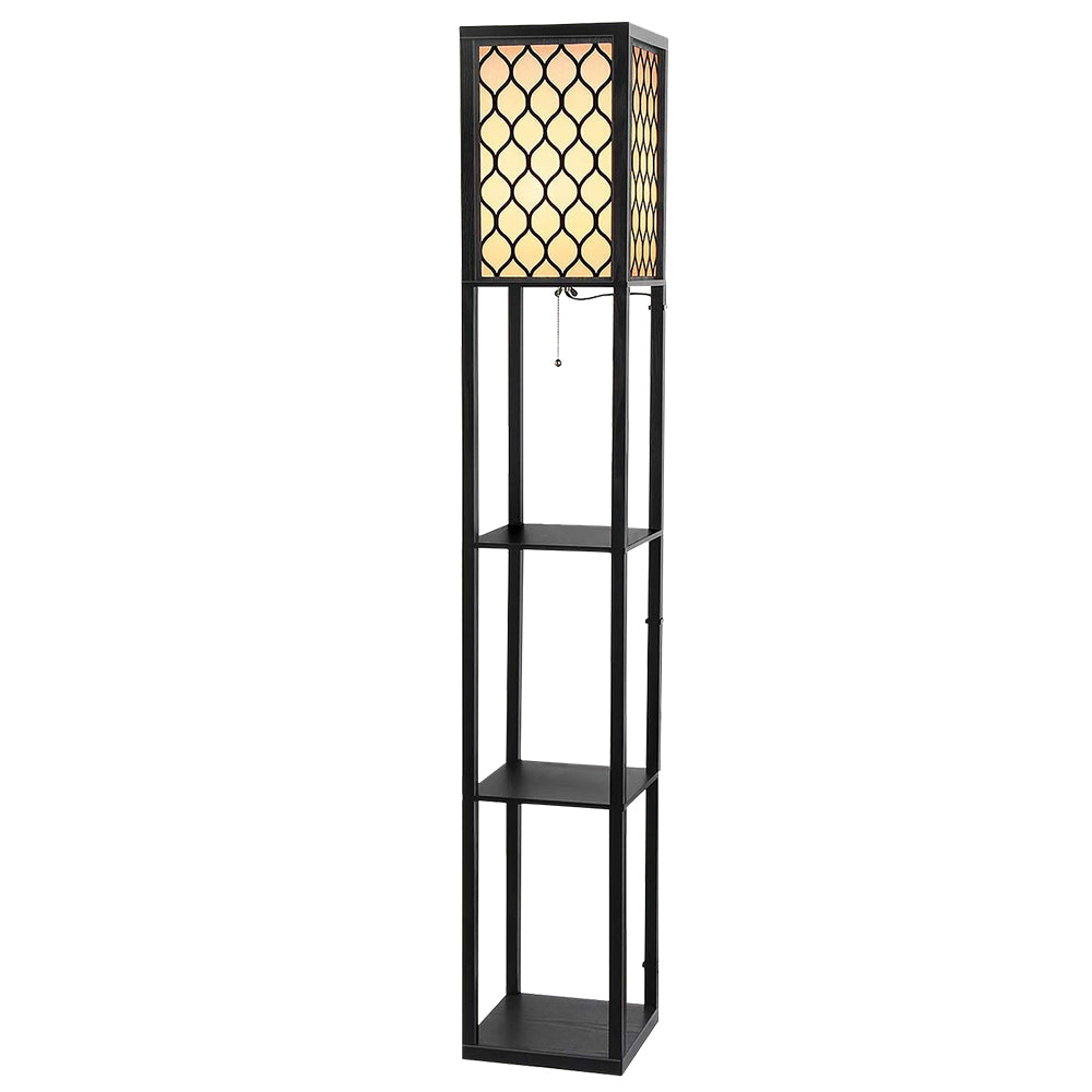 Floor Lamp 3 Tier Shelf Storage LED Light Stand Home Room Pattern - Black-Home & Garden > Lighting > Floor Lamps-Nomica Living