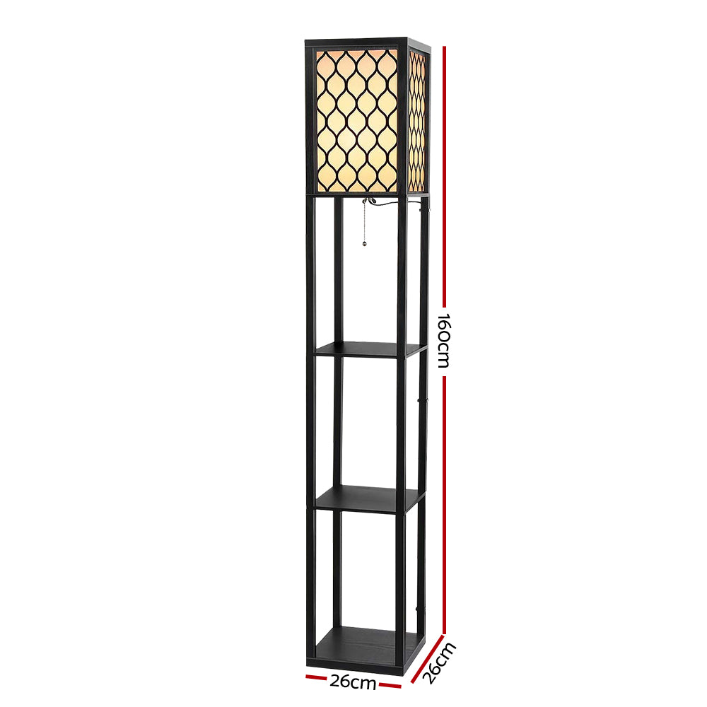 Floor Lamp 3 Tier Shelf Storage LED Light Stand Home Room Pattern - Black-Home & Garden > Lighting > Floor Lamps-Nomica Living