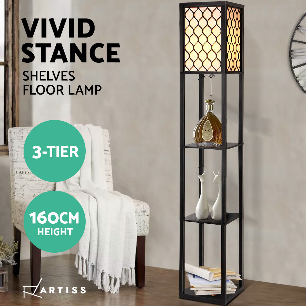 Floor Lamp 3 Tier Shelf Storage LED Light Stand Home Room Pattern - Black-Home & Garden > Lighting > Floor Lamps-Nomica Living