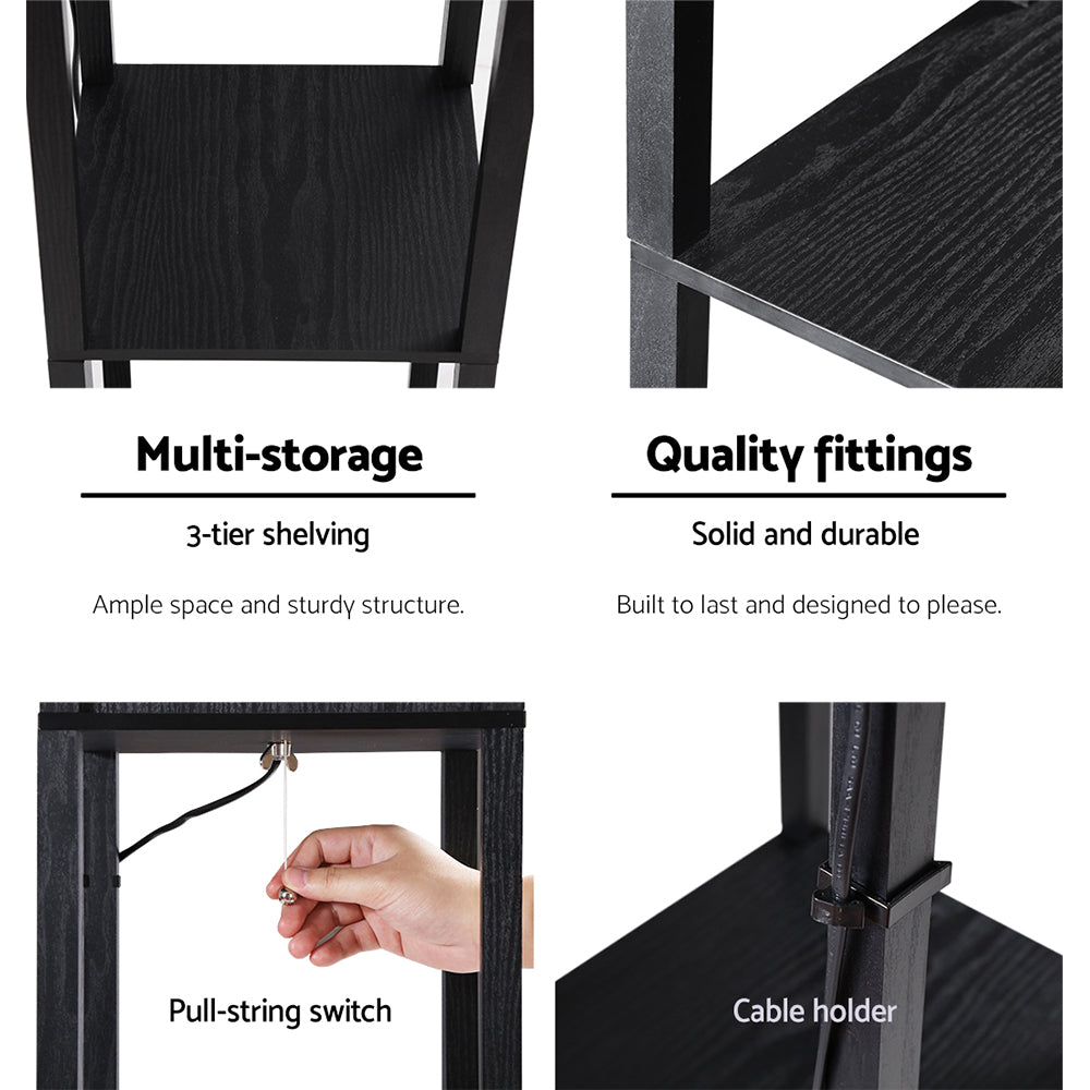 Floor Lamp 3 Tier Shelf Storage LED Light Stand Home Room Pattern - Black-Home & Garden > Lighting > Floor Lamps-Nomica Living