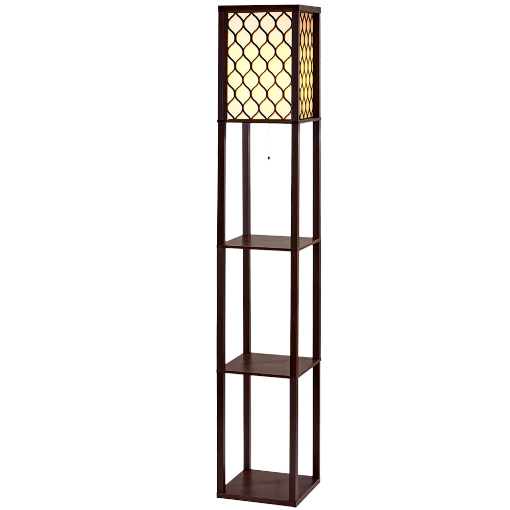 Floor Lamp 3 Tier Shelf Storage LED Light Stand Home Room Pattern - Brown-Home & Garden > Lighting > Floor Lamps-Nomica Living