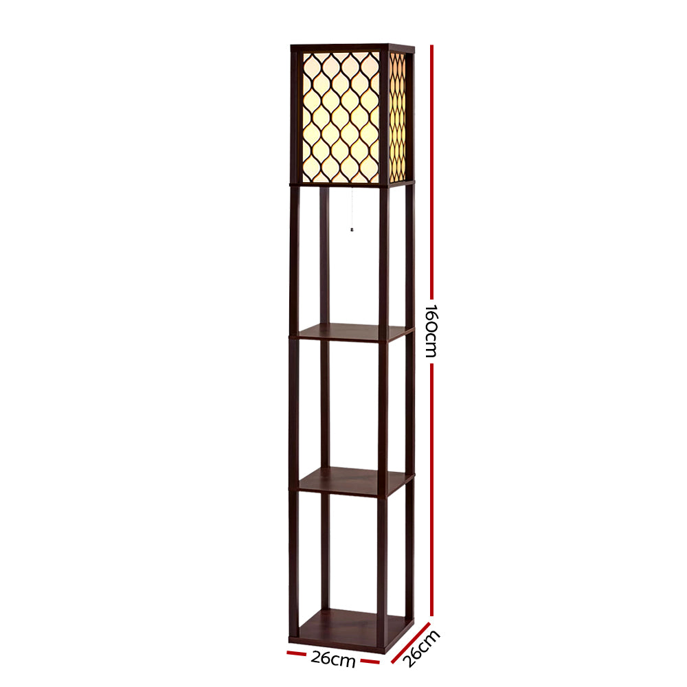 Floor Lamp 3 Tier Shelf Storage LED Light Stand Home Room Pattern - Brown-Home & Garden > Lighting > Floor Lamps-Nomica Living