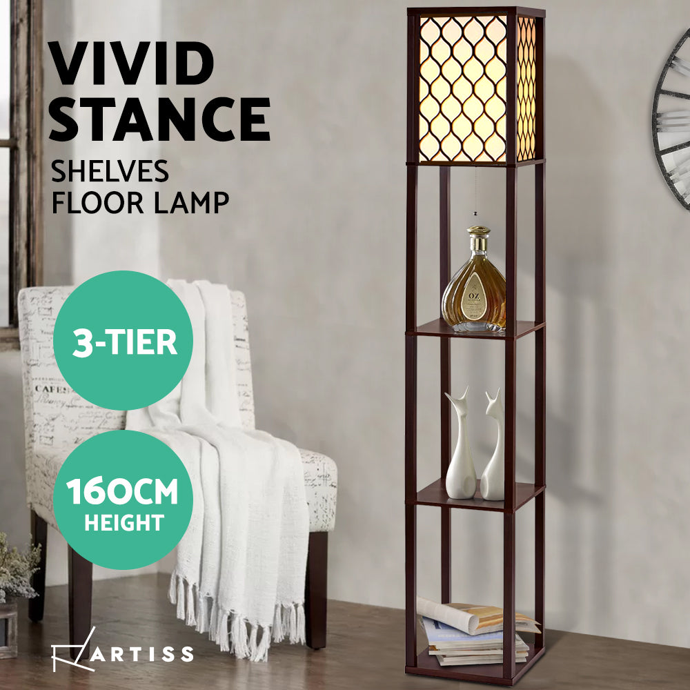 Floor Lamp 3 Tier Shelf Storage LED Light Stand Home Room Pattern - Brown-Home & Garden > Lighting > Floor Lamps-Nomica Living