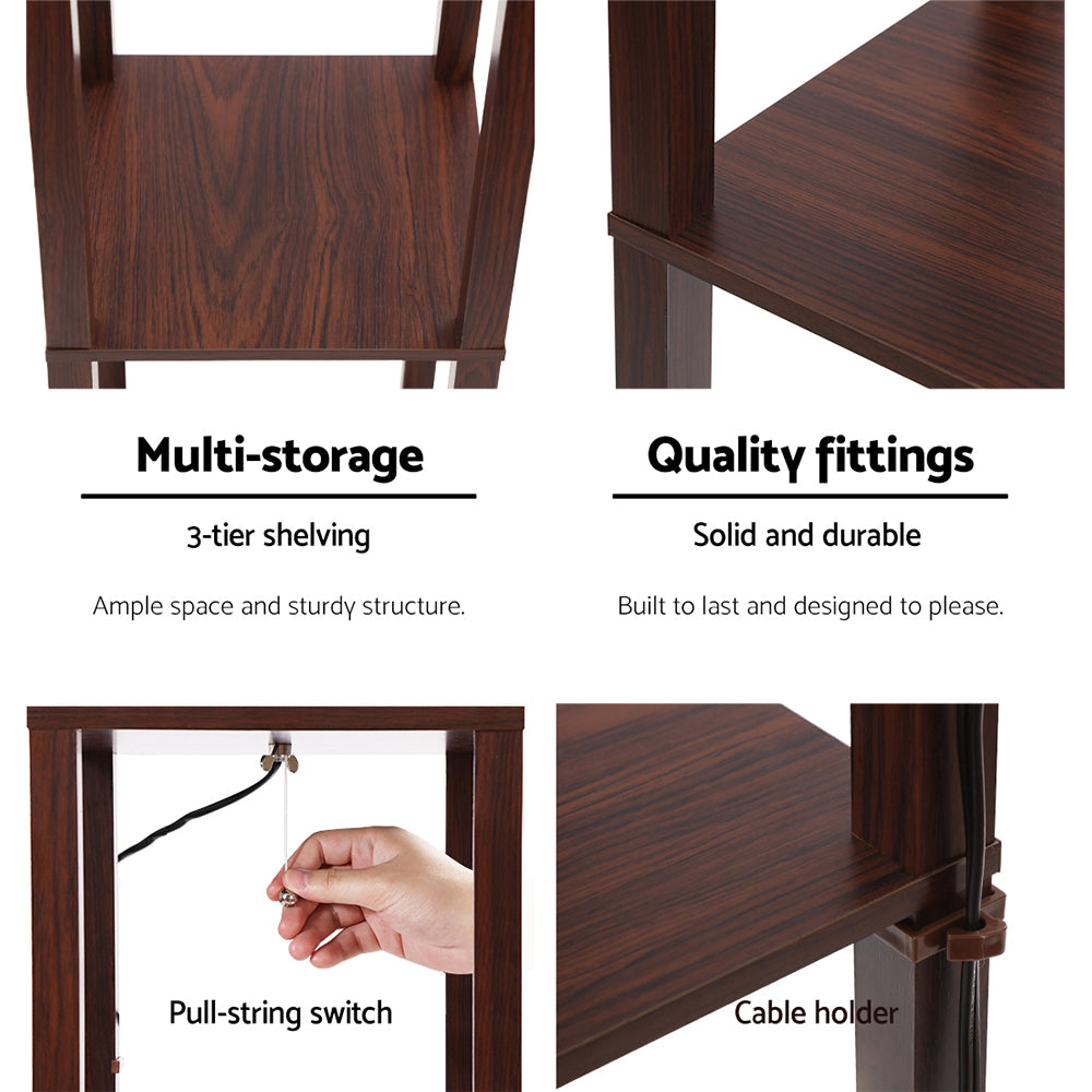 Floor Lamp 3 Tier Shelf Storage LED Light Stand Home Room Pattern - Brown-Home & Garden > Lighting > Floor Lamps-Nomica Living