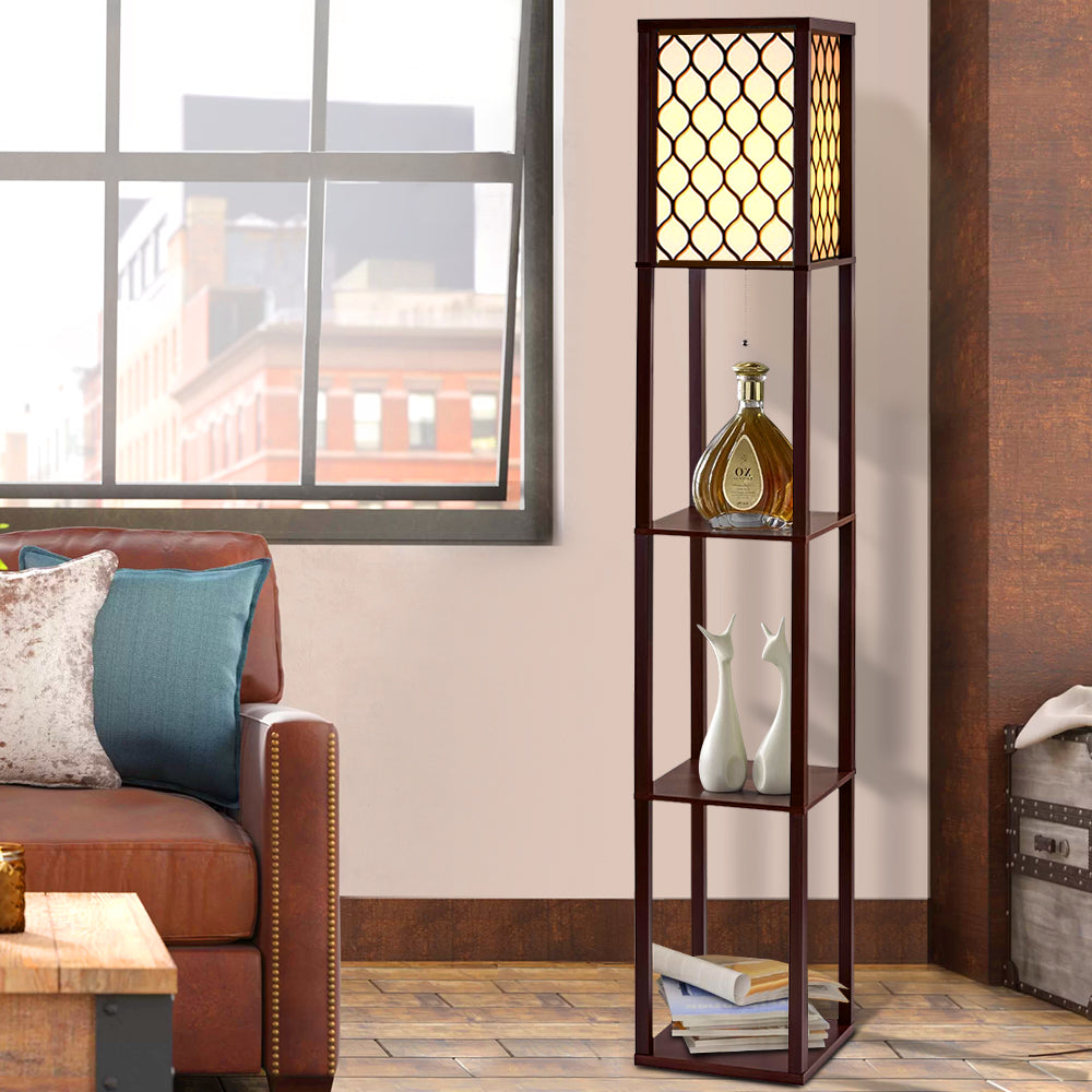 Floor Lamp 3 Tier Shelf Storage LED Light Stand Home Room Pattern - Brown-Home & Garden > Lighting > Floor Lamps-Nomica Living