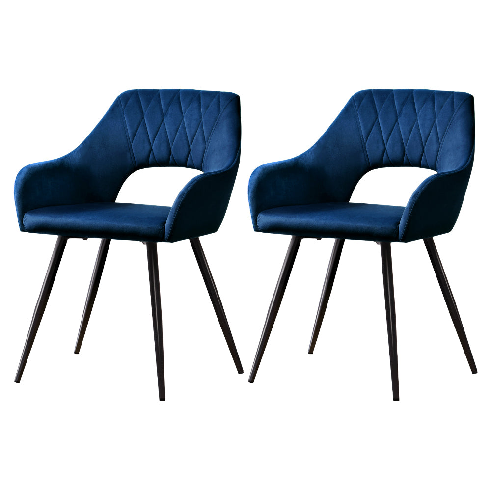 Blue Velvet Hollow Armchair (Set of 2)