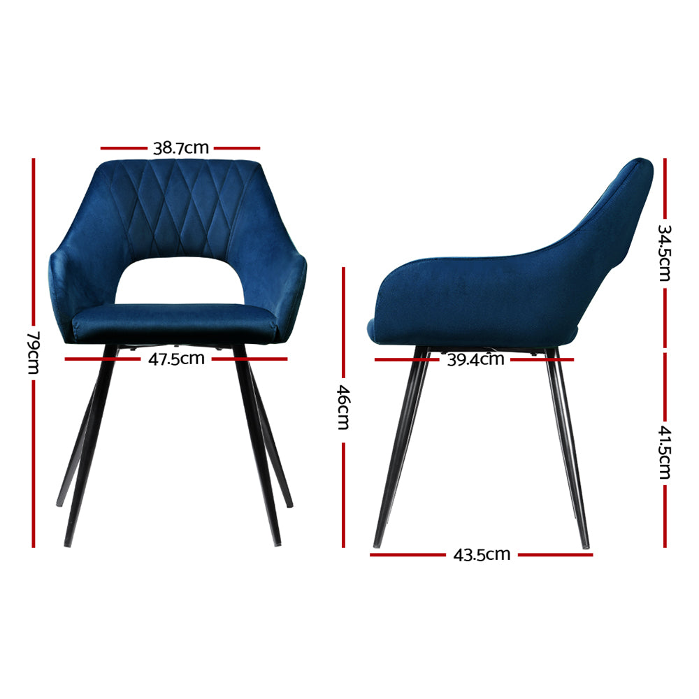 Blue Velvet Hollow Armchair (Set of 2)