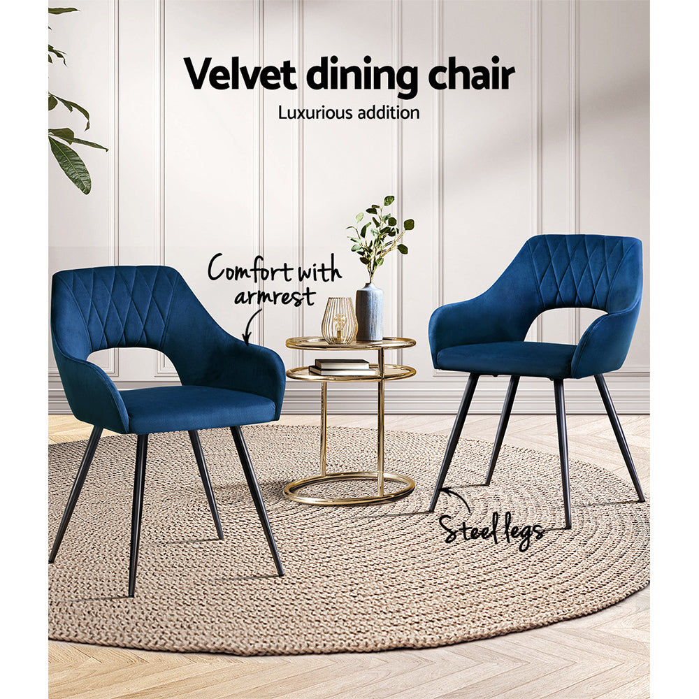 Blue Velvet Hollow Armchair (Set of 2)