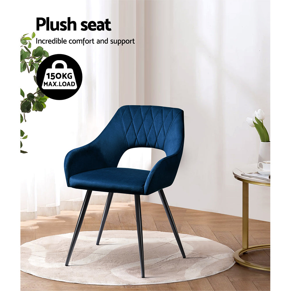 Blue Velvet Hollow Armchair (Set of 2)