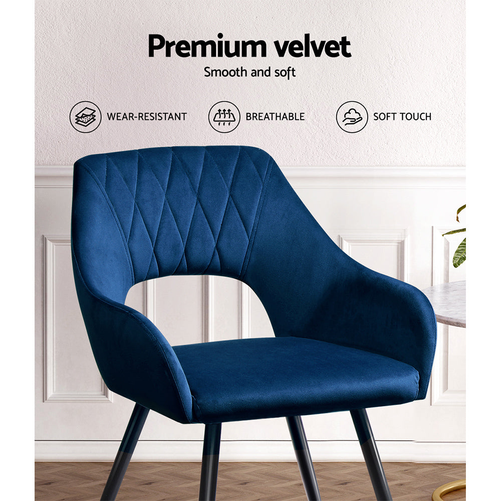 Blue Velvet Hollow Armchair (Set of 2)