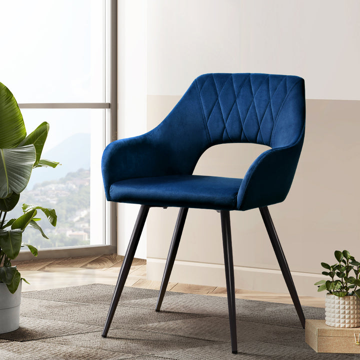 Blue Velvet Hollow Armchair (Set of 2)