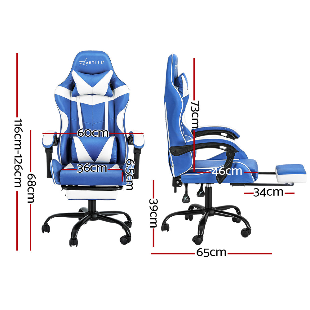 Artiss Ergonomic Gaming Chair - Blue and White-Furniture > Office > Office & Desk Chairs-Nomica Living