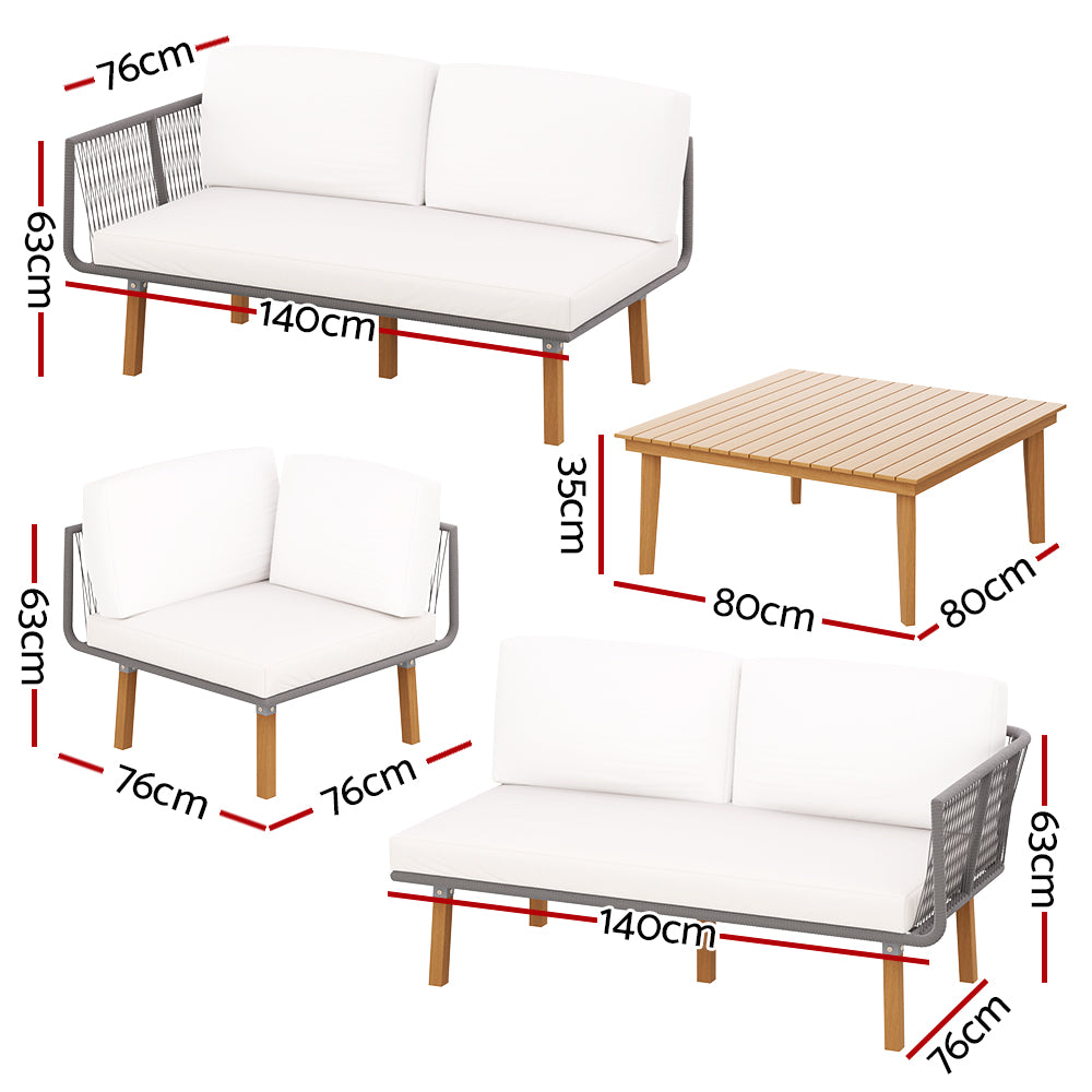 5-Seater Wooden and Aluminum Outdoor Sofa Set