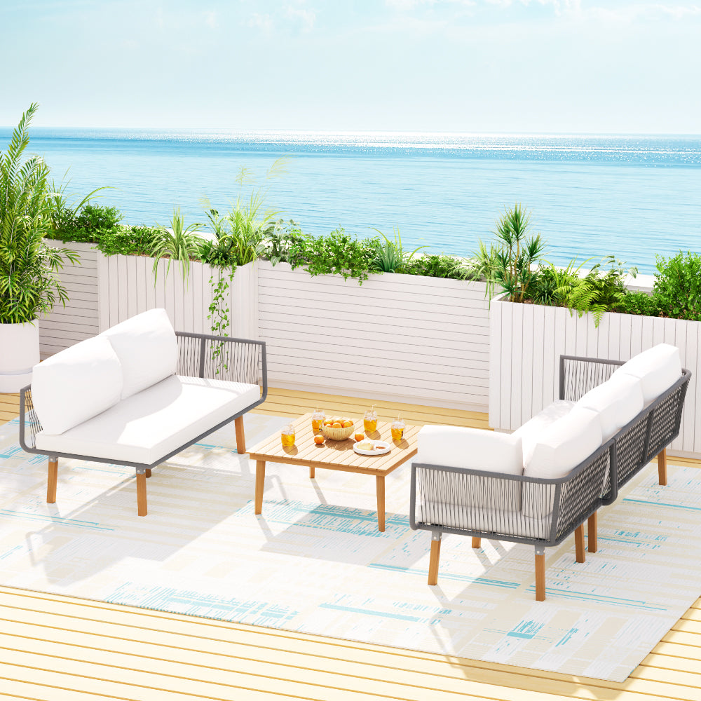 5-Seater Wooden and Aluminum Outdoor Sofa Set