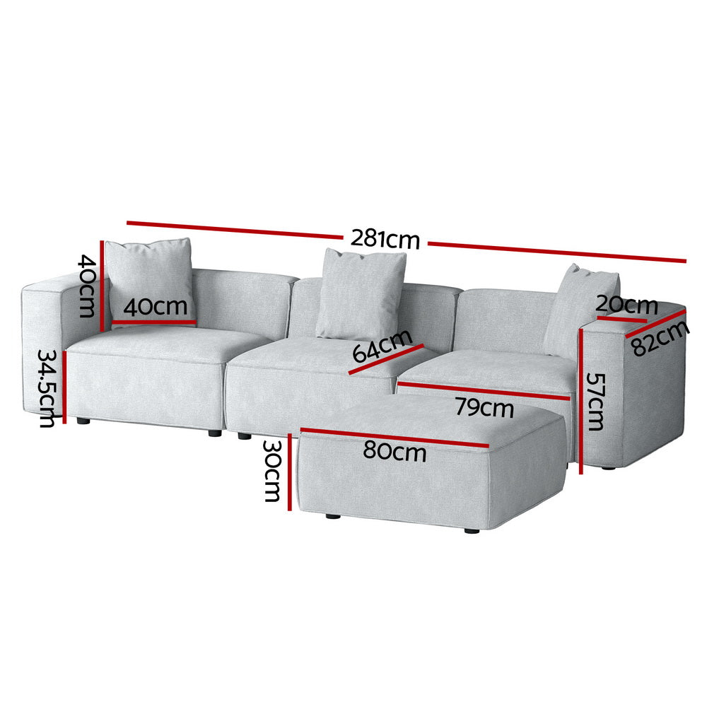 Modular 4-Seater Sofa Chaise Lounge Set in Grey