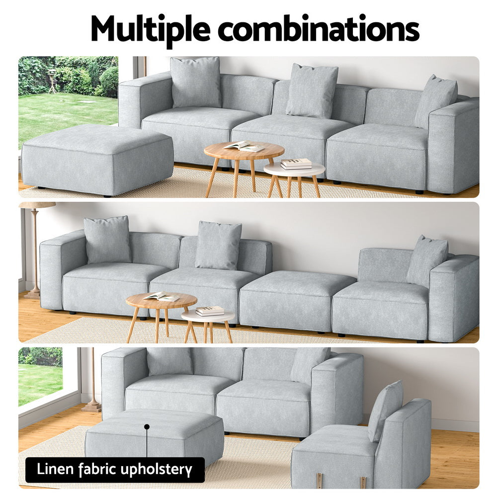 Modular 4-Seater Sofa Chaise Lounge Set in Grey