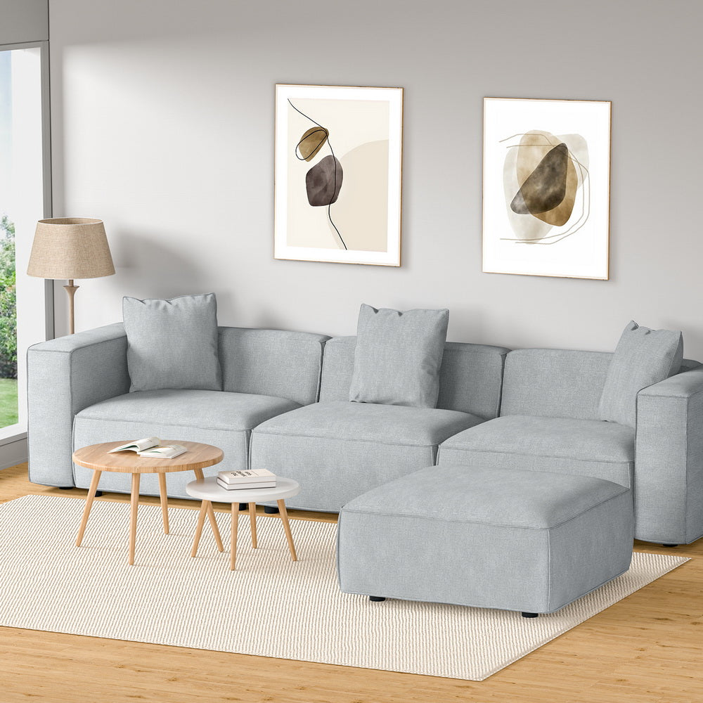 Modular 4-Seater Sofa Chaise Lounge Set in Grey